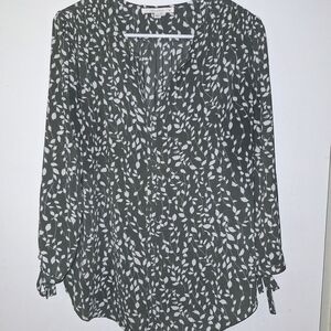 Fun 2 Fun Leaf Pattern Blouse in Green and White